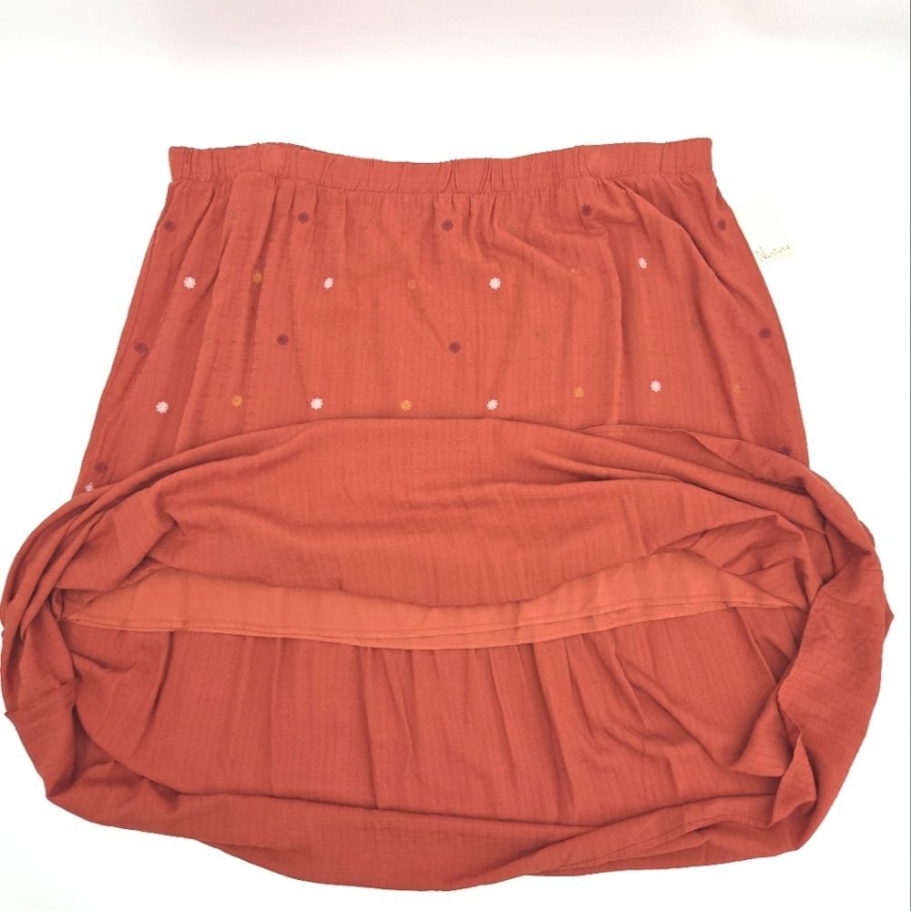 Nurture Tiered Maxi Skirt Womens Size 3X Orange Red Embroidered Boho Peasant - Picture 2 of 10